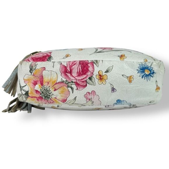 Firenze Italy Italian Handmade Hand Painted Floral Crossbody Bag White Leather - Picture 9 of 12